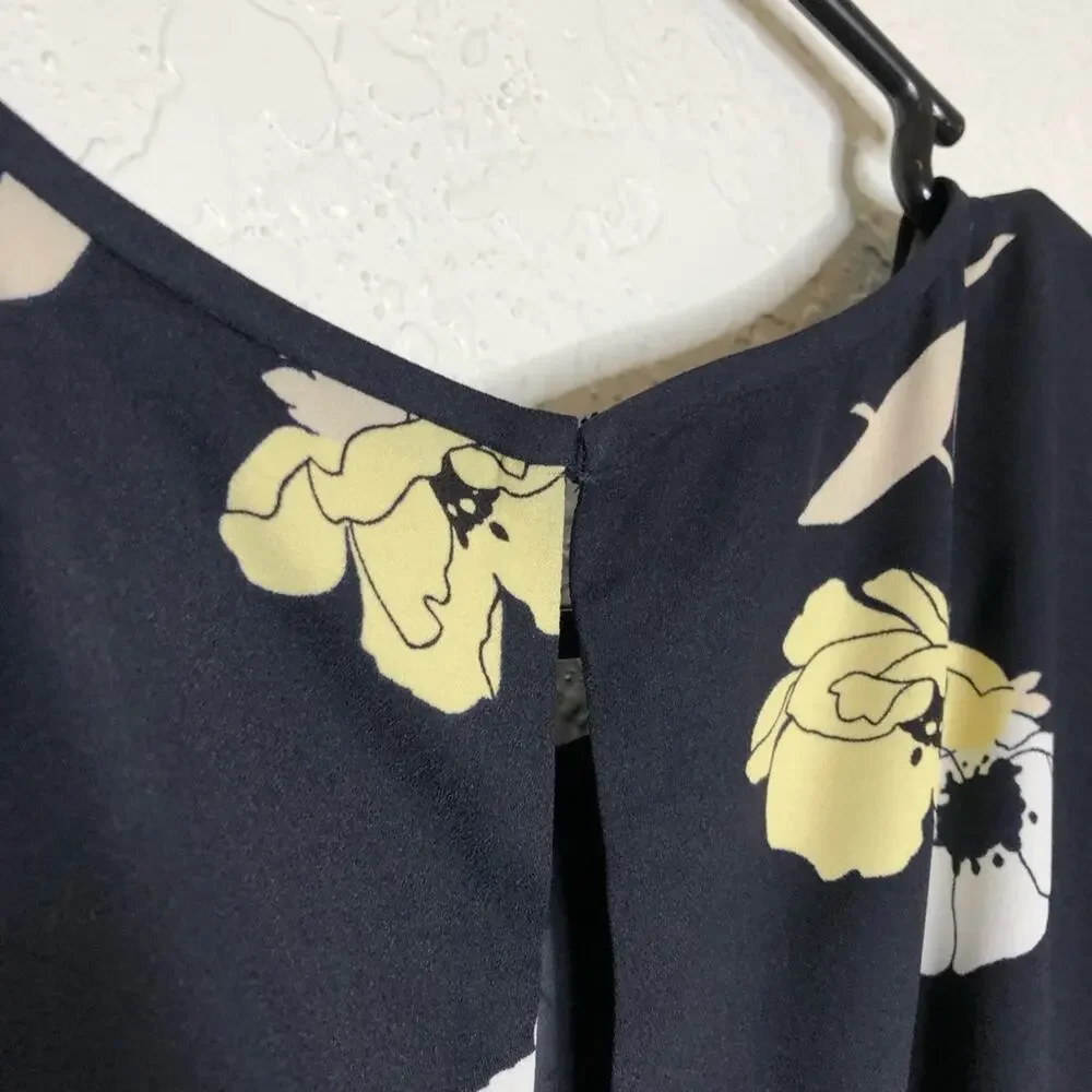 Ann Taylor navy blue yellow white floral jumpsuit size 2